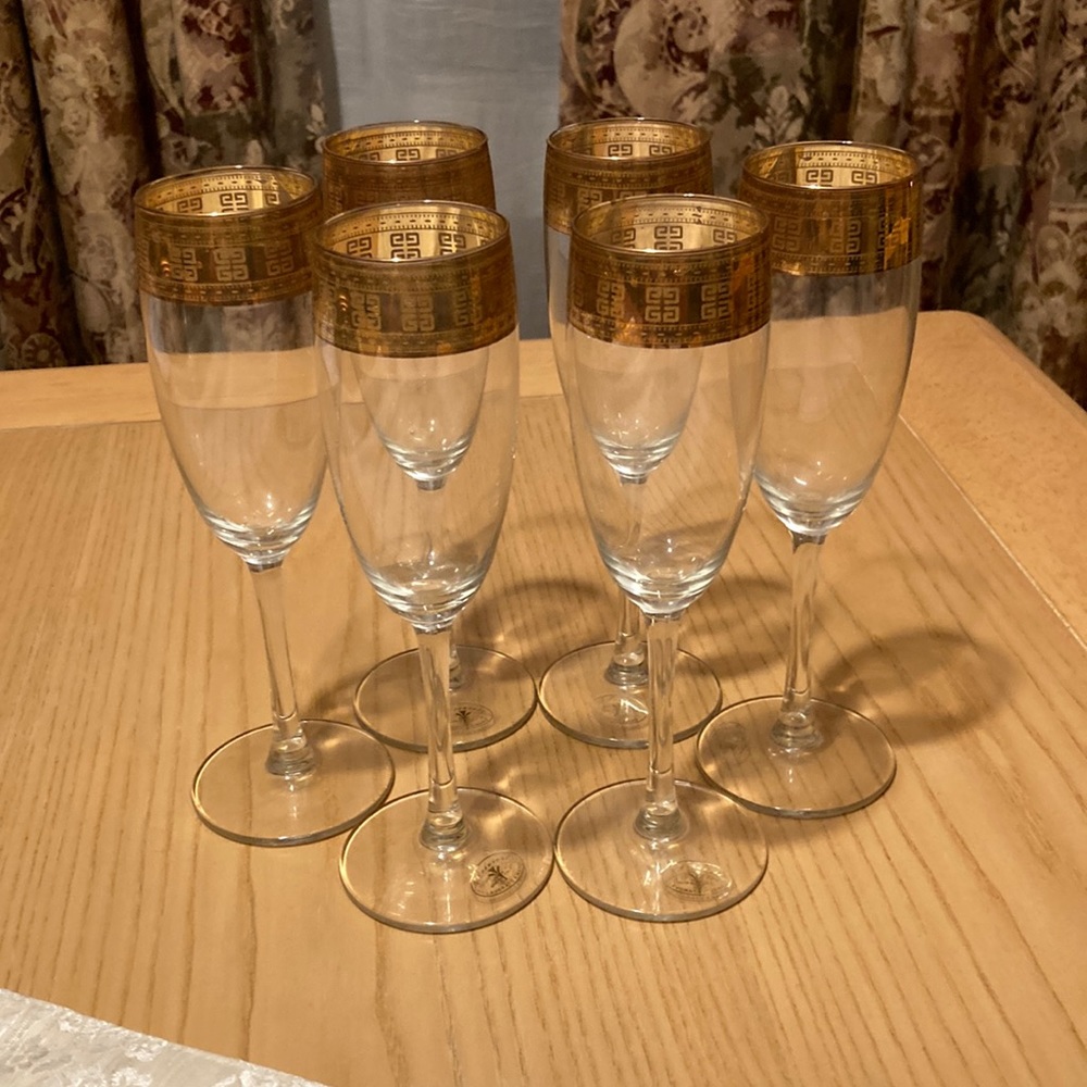 J Preziosi Lavorato A Mano Gold Trim Champagne Flutes